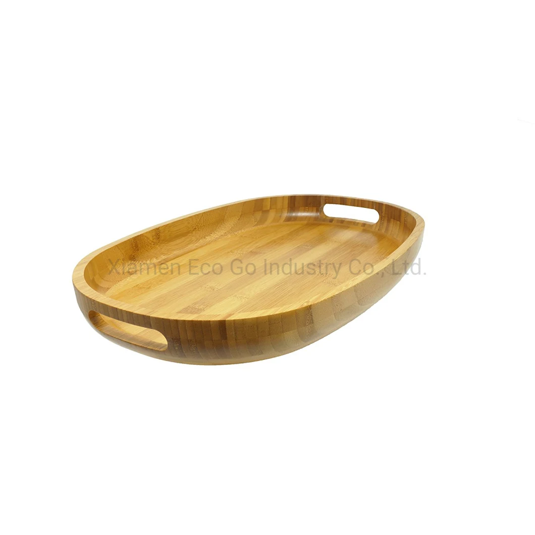 Bamboo Wood Serving Tray with Handles, Farmhouse Decorative Oval Butler Tray for Food, Tea Tray