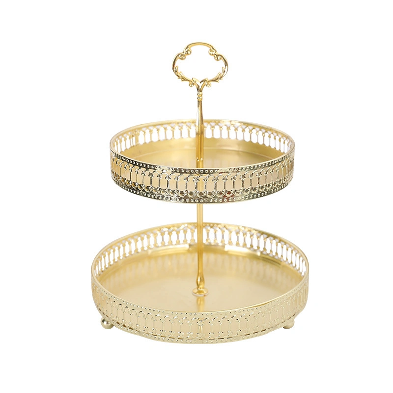 Top1 Gold Round 2 Tiers Decorative Metal Vanity Tray for Home Decor