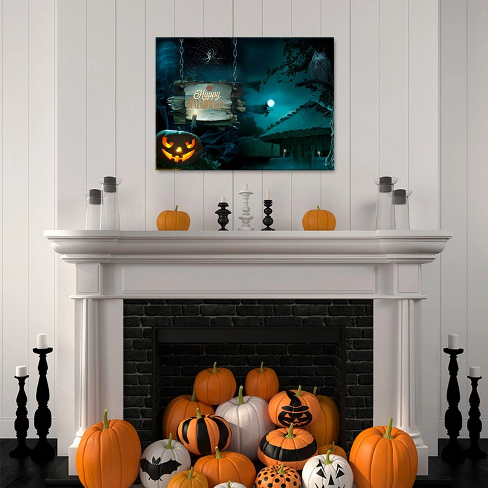 Custom Halloween Haunted House Poster Light up LED Lights Home Wall Art