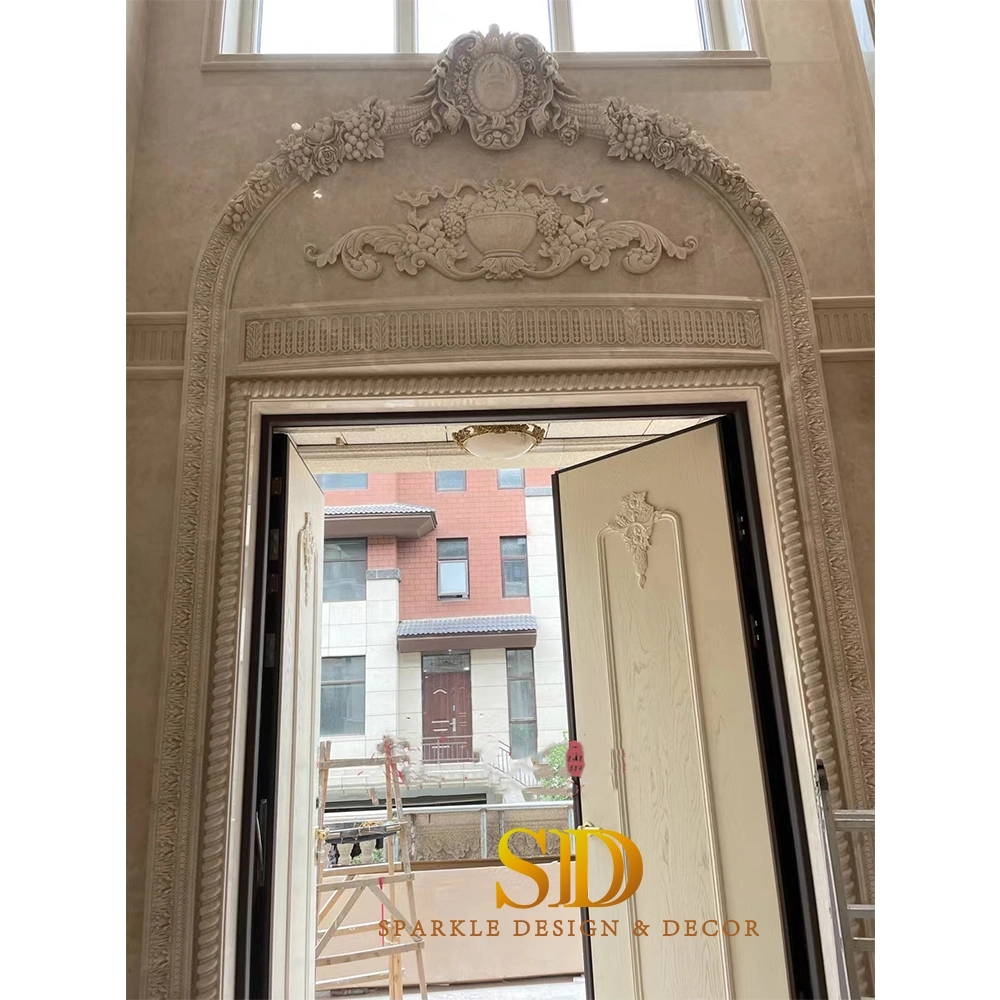 Customized French Shinny Stone Carving Panels Beige Marble Carving Wall Art for Villa Palace Decor