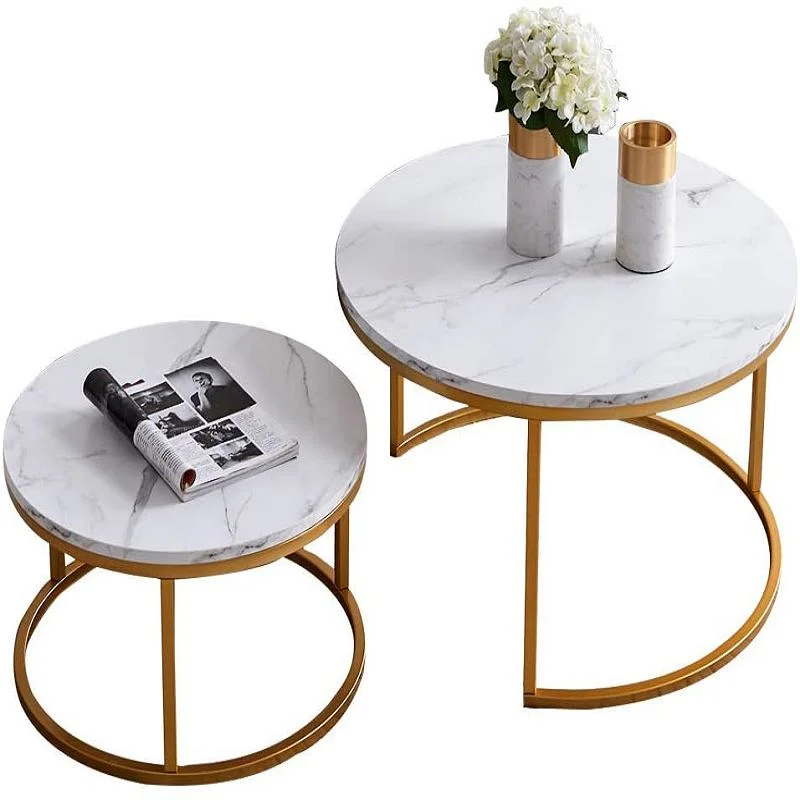 Living Room Wooden Furniture Round Coffee Table Side Table Set