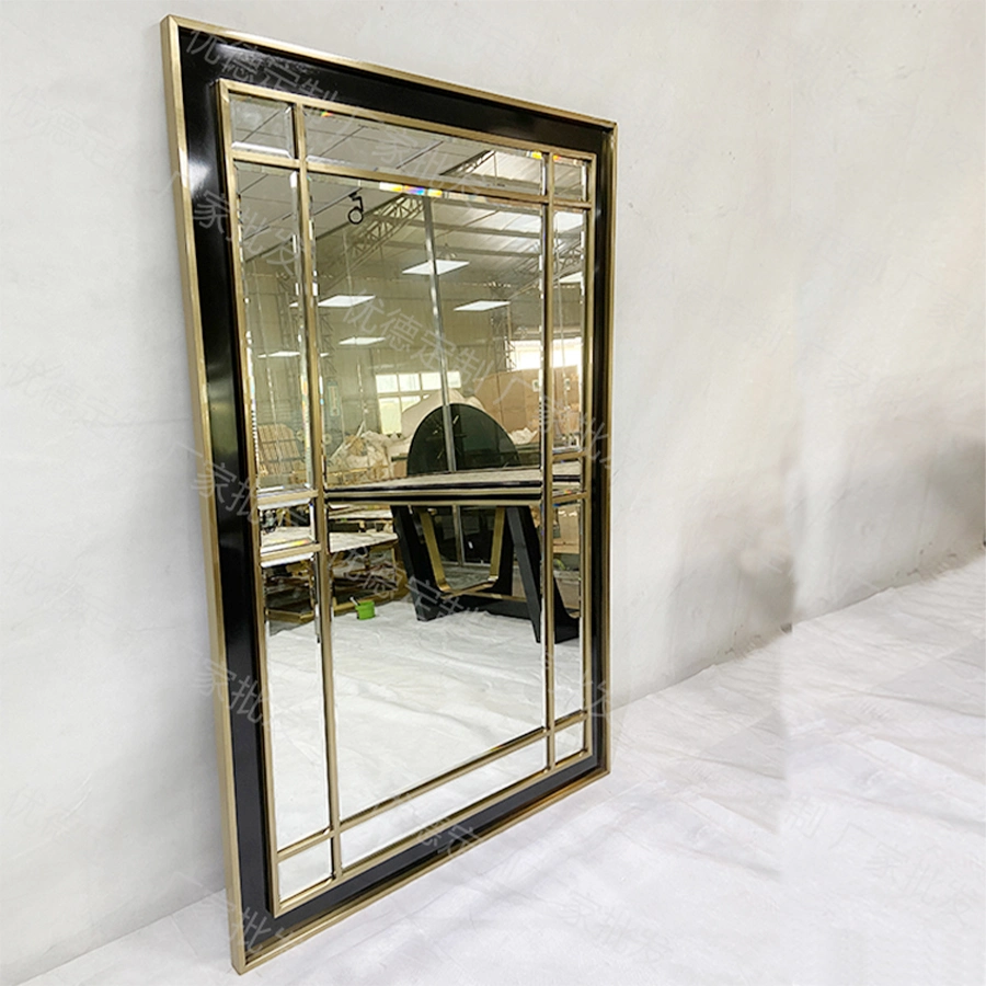 Bathroom Rectangular Black Glass Mirror Hotel Floor Mirror with Stainless Steel Frame