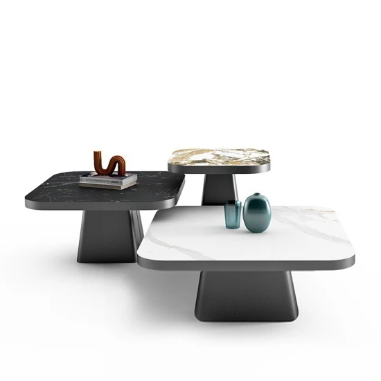 Conjunto de mesa de centro moderna de metal para casa, quadrado, em mármore, para sala de estar