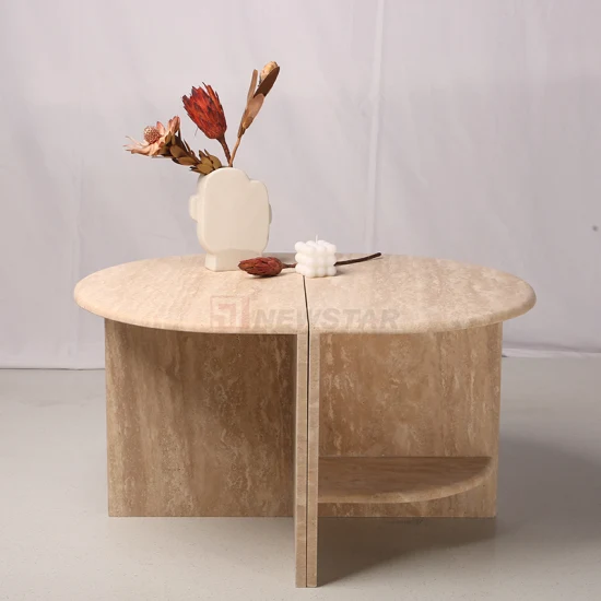 Mesa de centro moderna minimalista nórdica para sala de estar com design bege mesa de centro redonda travertino