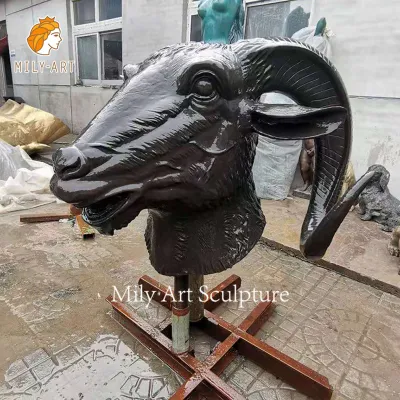 Decoração de jardim ao ar livre 3D arte da parede tamanho real bronze escultura cabeça de cabra arte